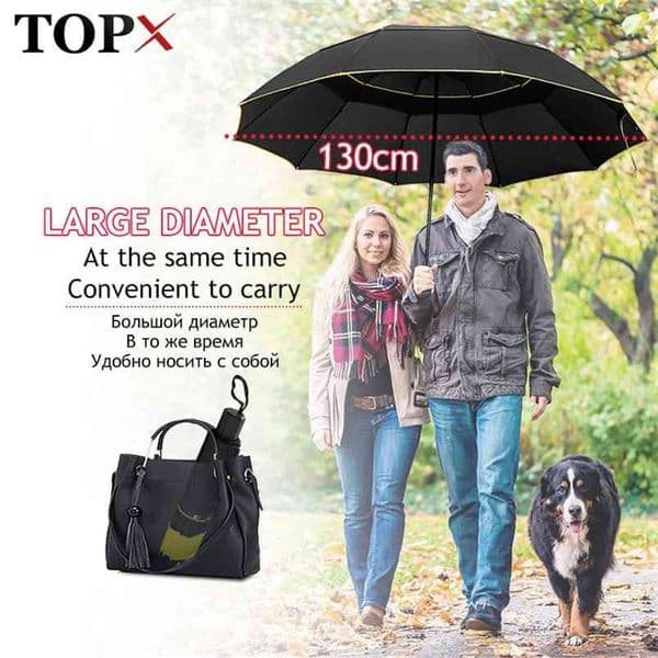 130cm Double Strong Wind Resistant Umbrella Rain Women Large Folding Non-automatic Umbrellas Men Family Travel Business Paraguas 210721