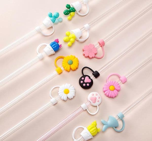 Creative Silicone Straw Tips Cover Reusable Drinking Dust Cap Splash Proof Plugs Lids Anti-dust Tip for 7-8 mm Straws SN2307