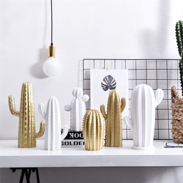 Nordic style Golden or White Cactus Ornament Home Decor Resin Nice Catcus Figure Handmade Simulation Plant for & Shop 210728