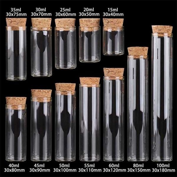 15ml/25ml/30ml/35ml/40ml/45ml/50ml/55ml/60ml/80ml/100ml Small Glass Test Tube with Cork Stopper Bottles Jars Vials 24 pieces 220106