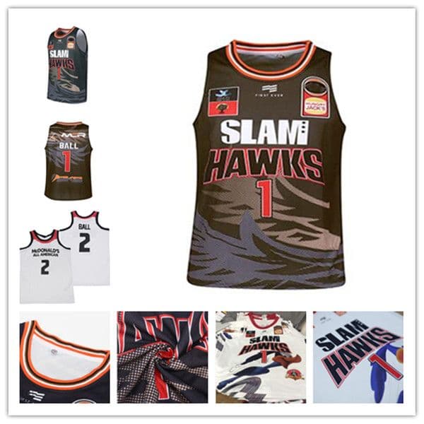 Men SLAM HAWK European League Printed Lamelo #1 Ball Basketball Jerseys White Purple Blue Ball CHA City Basketball Shirts