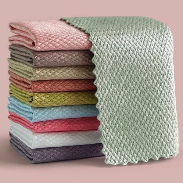 Kitchen Towel Anti-grease Wiping Rags Super Absorbent Microfiber Efficient Fish Scale Wipe Cloth Lint Free Home Washing Dish Mirror Glass Car Cleaning Towels