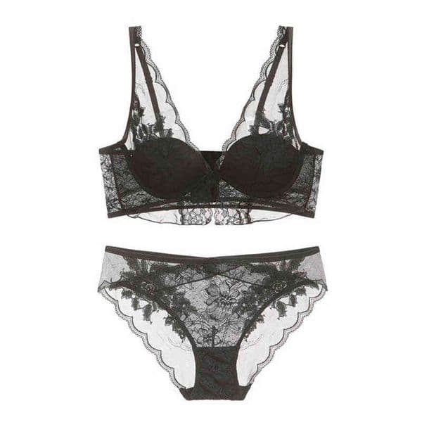 NXY sexy setFlower Thin Cup Mesh Lace Bra and Panties Set V Neck Broadside Sexy Underwear with Push Up Women Lingerie Whie Black 1127