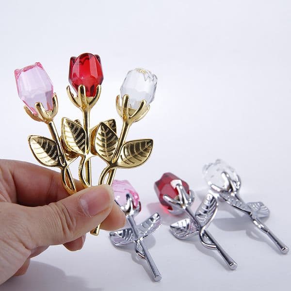 Valentines Day Gift Crystal Glass Artificial Silver Gold Rod Rose Flower Girlfriend Wedding Gifts for Guest