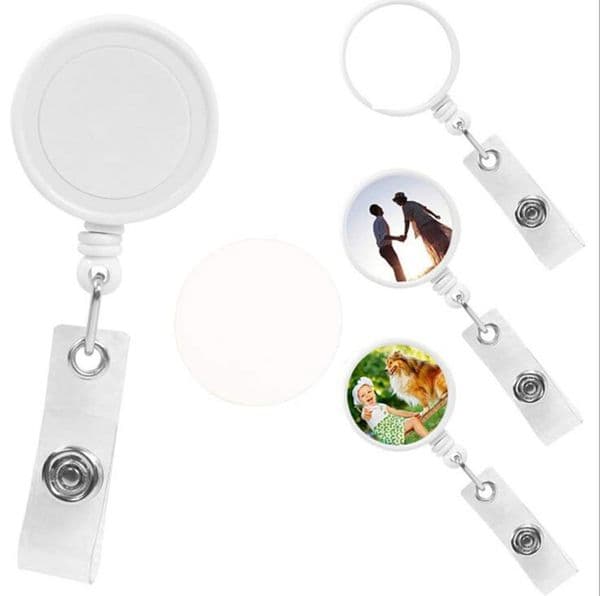 50pcs Office & School Supplies Sublimation DIY ID Holder Name Tag Card Key Badge Reels Round Solid Plastic Clip-On Retractable Pull Reel