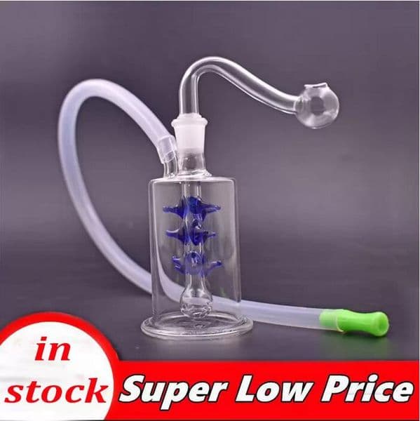 2pcs Mini Glass Oil Burner Bong Hookah Water Pipes Thick Pyrex Clear Heady Recycler Bongs with 10mm glass oil burner pipe and hose