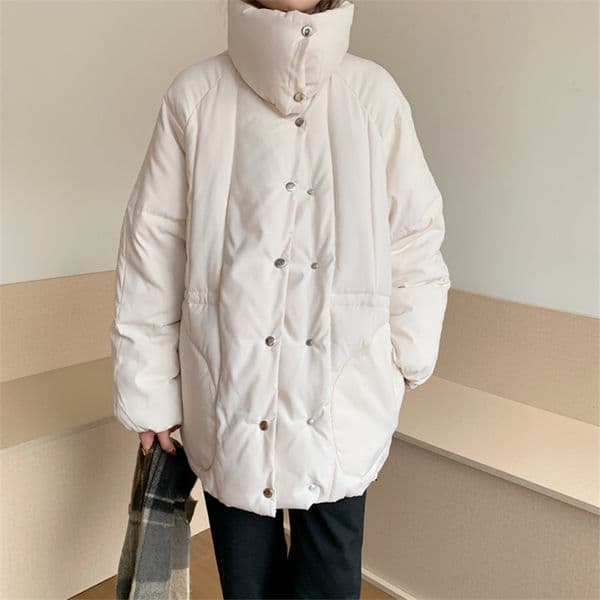 OL Plus Size Autumn Winter Coat Women Tops Bread Clothing Vintage Elegant Stand Collar Thick Warm Solid Loose Parkas 210421