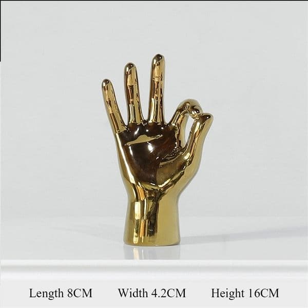 Porcelain Gold Ornaments Figurines Modern Home Decoration Gesture Statue Desktop Gifts 210924