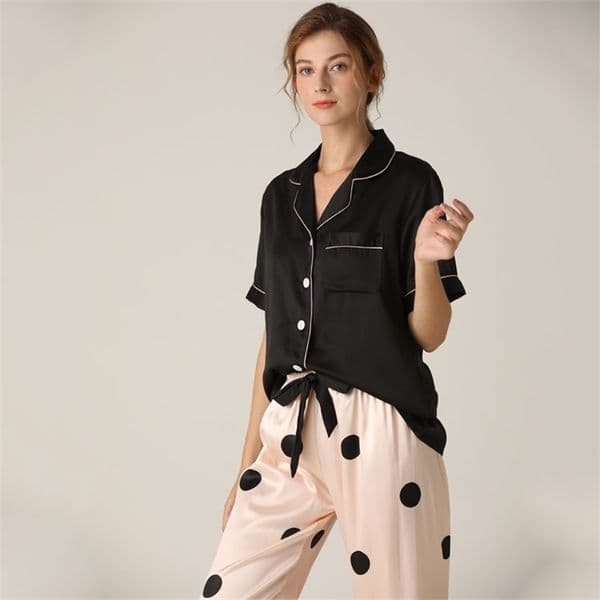 Lisacmvpnel Spring Pajamas Woman Silk Suit Short Sleeve Trousers Loose High Archives Sleepwear 210924