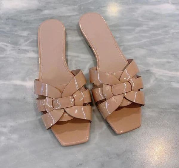 luxury design Tribute flat Sole sandals Woven leather Women sandal slide slipper slip square toe shoes lady outdoor party dress casual pump