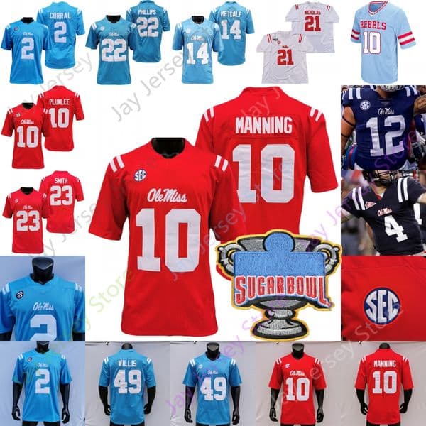 Ole Miss Rebels Football Jersey College Eli Manning D.k. Metcalf Jaxson Dart Zach E Judkins Bentley Iv Coleman Corral Brown