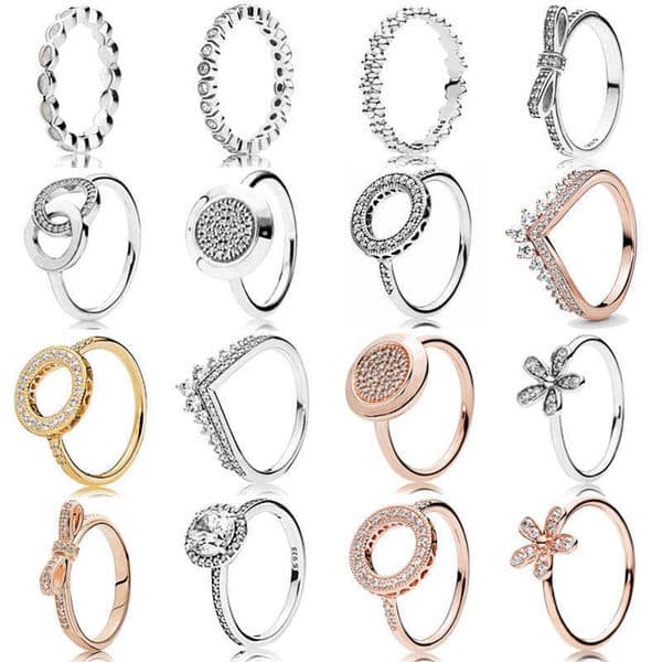 925 Sterling Silver Ring Pave Signature Circles Hearts of Halo Princess bone Bow Ring For Women Gift Fashion Jewelry X0715