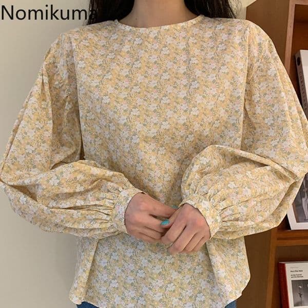 Nomikuma Floral Women Doll Shirt Korean Lantern Sleeve Chic Blouses Spring Summer Sweet Vintage Pullover Blusas New 6G442 210427