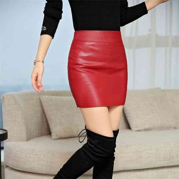 Skirt Womens Sexy Leather Solid High Waist Slim Pencil Bodycon Mini Skirt Office Lady Skirts 210412Z