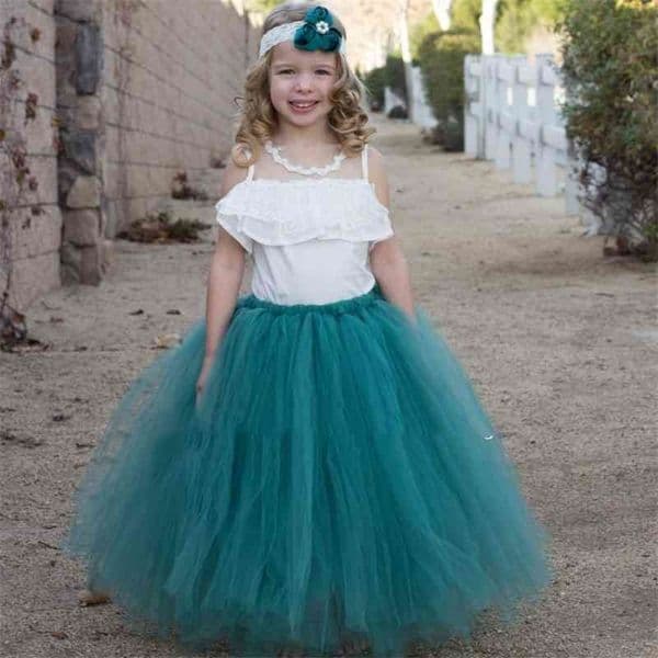 Girls Vintage Green Long Tutu Kids Handmade Dance Tulle Pettiskirts Underskirts Children Christmas Party Costume Skirts 210331