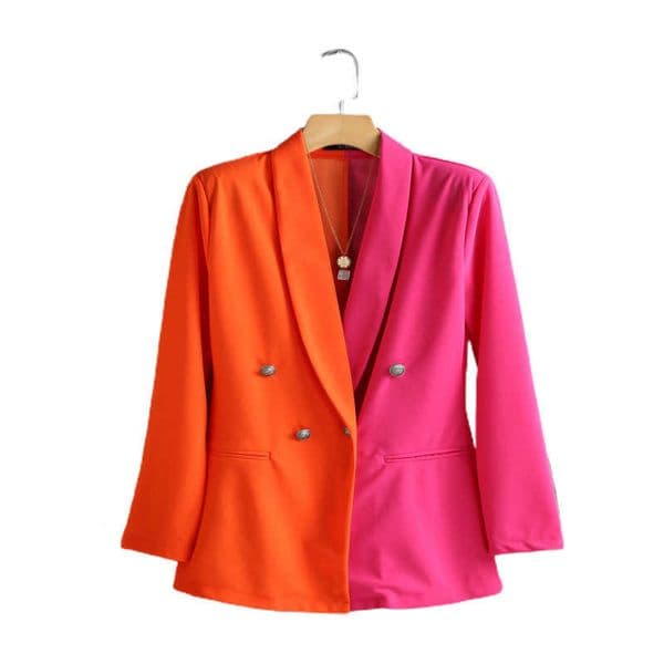 Women Autumn Fashion Long Sleeve Casual Short Dress Colorblock Double Breasted Blazer Dress Office Lady Work Dress 210716