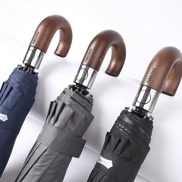 PARACHASE Automatic Folding Umbrella Men Women 10K Strong Windproof Rain Umbrellas Anti UV Sun Protection Wooden Handle Paraguas 210626