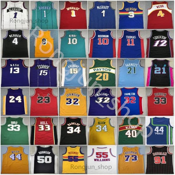 Retro Basketball Shawn Kemp Kevin Durant Dikembe Mutombo Tracy McGrady Jason Williams Scottie Pippen Dennis Rodman Iverson Charles Barkley Jersey