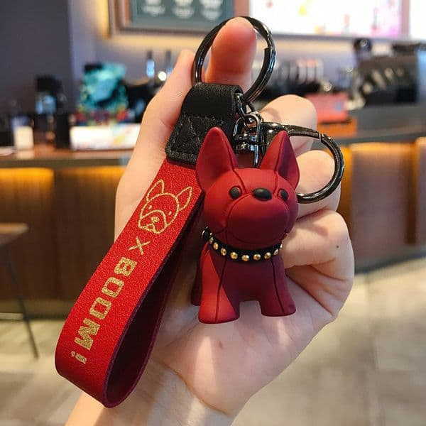 Cute Creative Cartoon Schoolbag Bulldog Car Key French Dog Charm Keychain