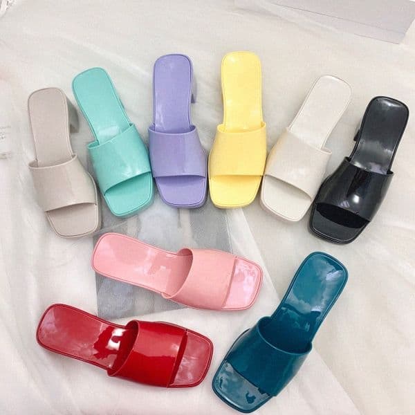 With Box Women Rubber High Heel Slide Sandal 5.5cm Platform Slipper Pink Green Candy Colors Outdoor Beach Slides Slippers Flip Flops 7