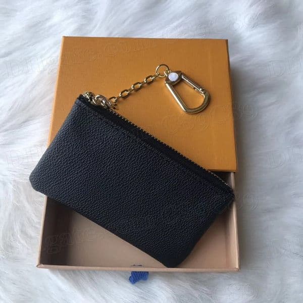 Design Portable Coin Purse Black flowers Wallet Classic Man Women KEY Pouch Chain bag With Dust Bags and Box