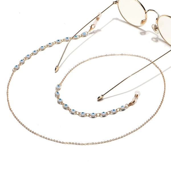 Chic Simple Gold Color Punk Metal Blue&White Beads Glasses Chain Fashion Women Trendy Sunglasses Chain Jewelry