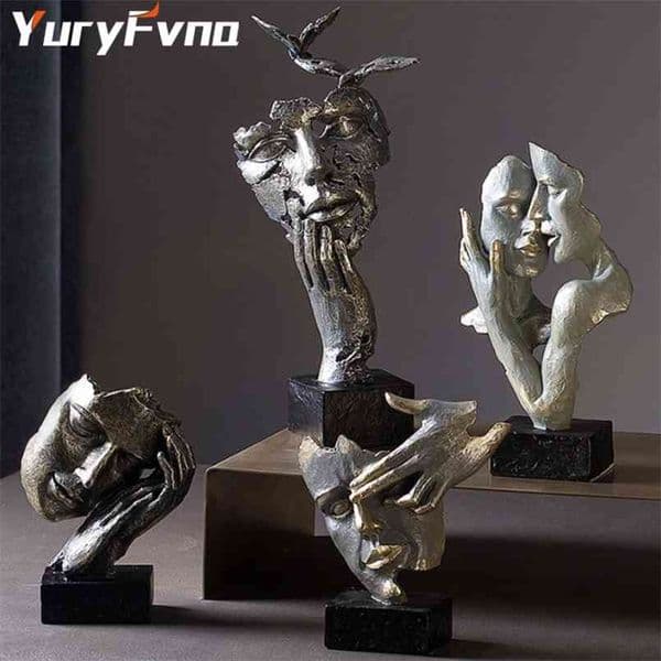YuryFvna Lovers Sculpture Abstract Romantic Couple Statues Modern Creative Figurines Handmade Ornaments Home Decor Gifts 210804