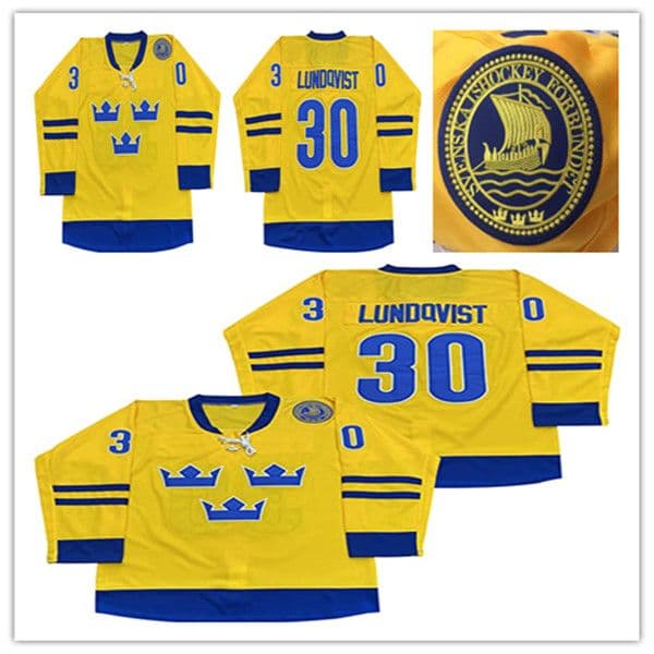Men's 30 Henrik Lundqvist Team 2014 Sweden Hockey Jersey Vintage Stitched Yellow Size S-XXXL