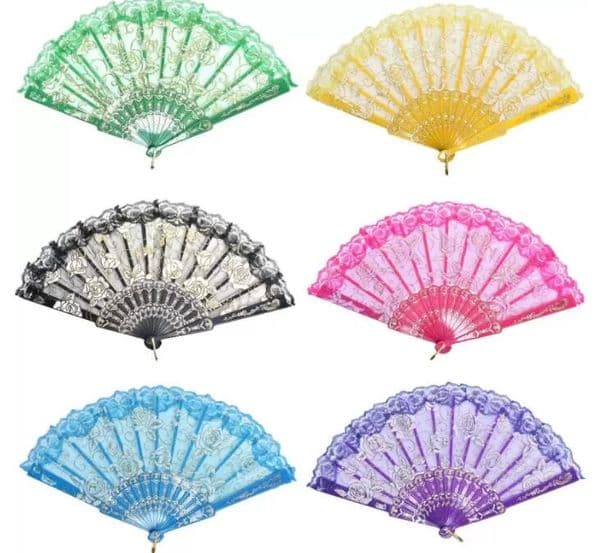 Spanish Fabric Lace Folding Hand Held Dance Fans Rose Silk Prom Dancing Summer Fan Wedding Party Gifts