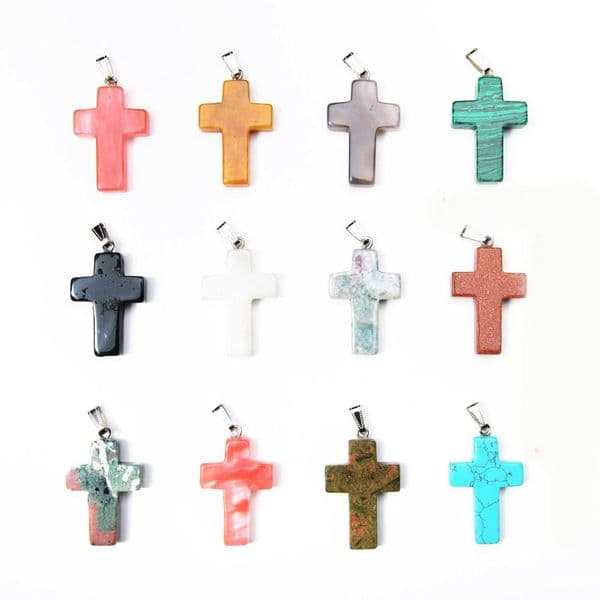 Bulk New Cross Shape Healing Beads Pendant Crystal Natural Stone Quartz Charm For Necklaces Jewelry Making in Wholesale