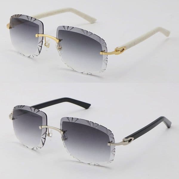Wholesale T8200762 Rimless Black White Plank Sunglasses Women Hot Unisex Sun Glasses driving Metal Frame Eyeglasses 18K Gold Brown Fashion Diamond cut Lens