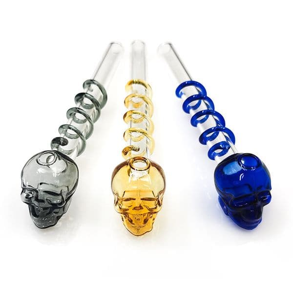 Colorful 5.5inch Skull Spiral Glass oil burner pipe Pyrex thick Straight tube nails hand pipe for smoking