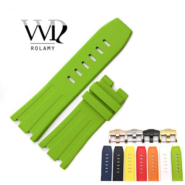 Rolamy 28mm Whole Waterproof Silicone Rubber Replacement Wrist Watchband Strap Belt With Buckle For ROYAL OAK OFFSHORE 220704