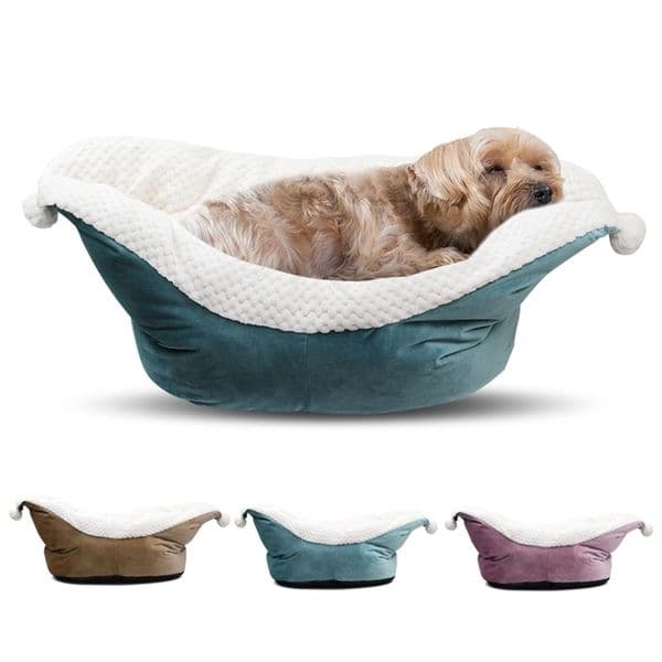 Deep Sleep for Small Dogs Boat Shape Thicken Winter Warm Fleece Dog House Cute Cat Bed Washable 210401