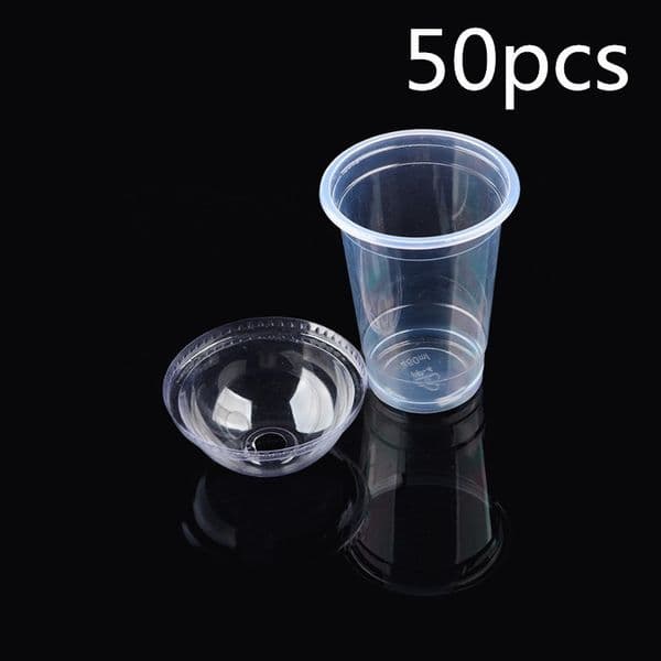 Wholesale 50 pcs set Clear Disposable Plastic Tea Cup Coffee Cups with Lids 450ml for Iced Bubble Boba Smoothie Y200106