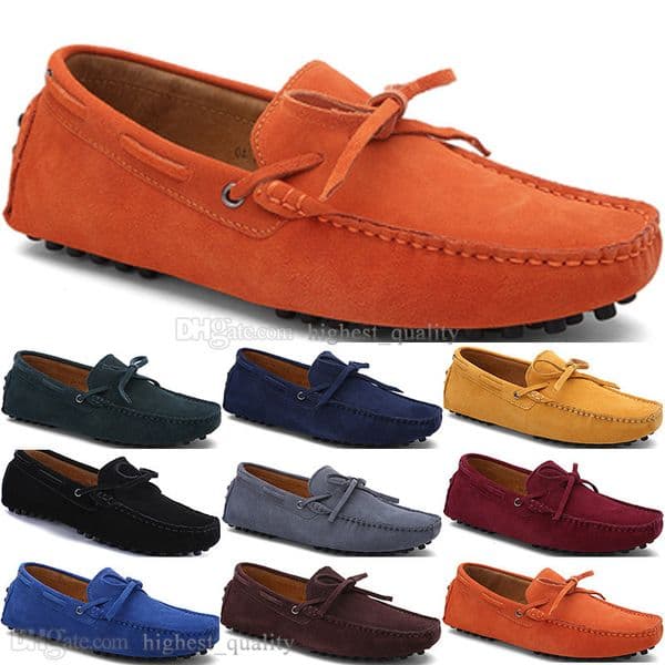272 New Fashion mens Casual Shoes Leather British style spring Couple Genuine Peas Scrub men Drive Lazy man overshoes outdoor comfortable breathable black yellow