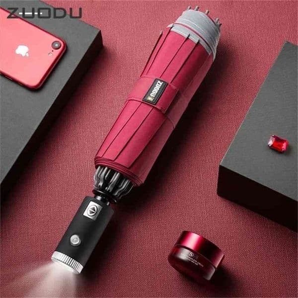 ZUODU Automatic Reverse Windproof Led Luminous Folding Business Strong Rain Men Car Umbrella Drop 210320
