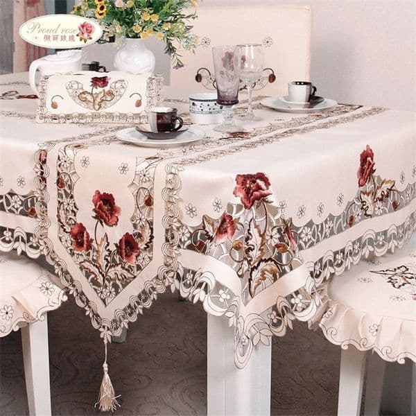 Proud Rose Exquisite Embroidery Hollow-Out Chair Cover Cloth Ellipse Tea Cloth Rural Table Runner Round Tablecloth T200306 B2
