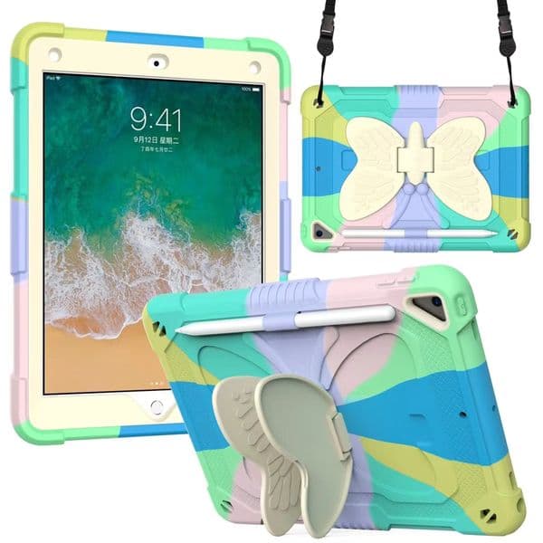 Colorful Butterfly bracket tablet case protective case three proof inclusive silicone cases for ipad mini 6 pro 11 pro9.7 Air2 3 4 Tab A7 Lite 8.7 T220 T225 with lanyard