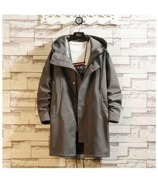 Overcoat For Men Hooded Coat Windbreaker Spring Autumn Men's Fashion Clothing Loose Fit Long Jacket Street Plus Size