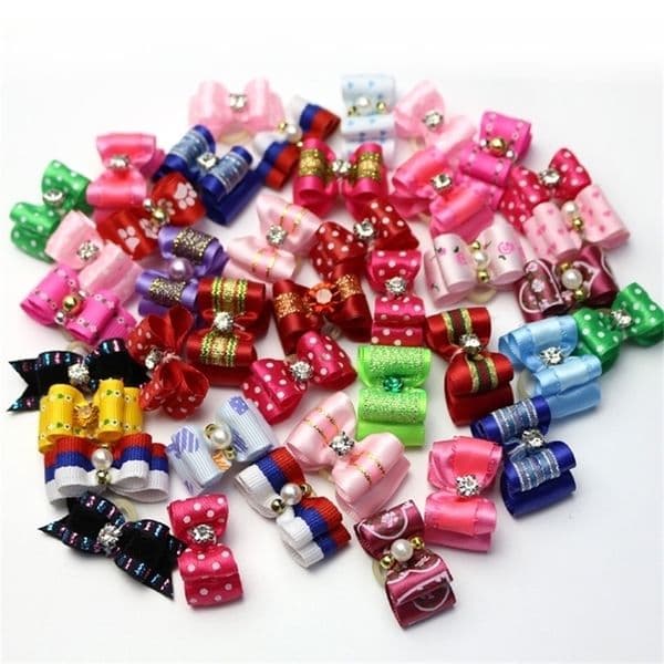 100Pcs lot Cute Handmade Dog Hair Bows With Rubber Bands Small Bowknot Cat Puppy Grooming Accessories For Dogs Charms Gifts LJ200923