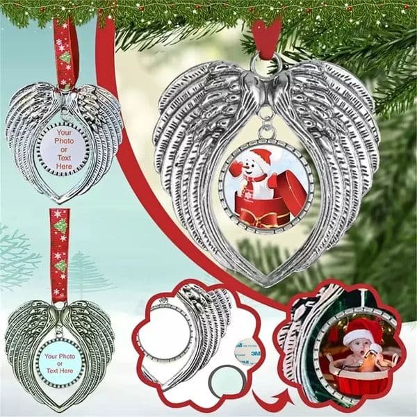 Stock Christmas Decoration Sublimation Blanks Angel Wings Shape Pendent Hot Transfer Printing Xmas DIY Consumables Supplies