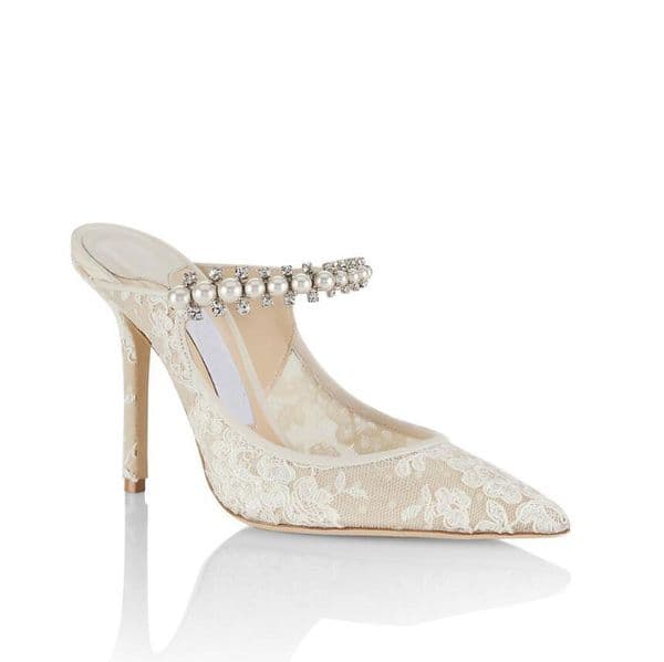 Lace Bridal Pumps Shoes For Women Party Wedding Dress Baily Pointed Toe Mule Flats Pearls Embellished Slippers Lady High Heels Original Box Designer Shoes Women