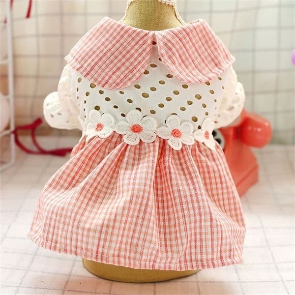 Dress Hollow Pink Plaid Spring Summer Pets Outfits Clothes For Small Party Dog Skirt Puppy Pet Costume LJ200923