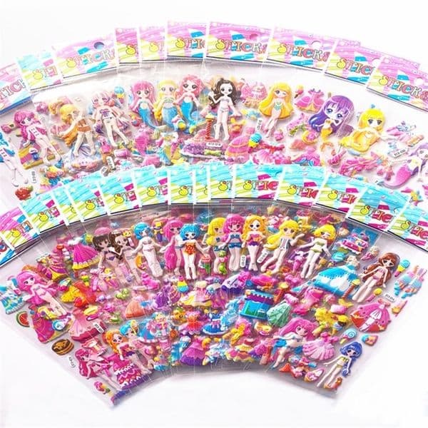 10Sheets Girls Cartoon Dress Up 3D Bubble Fashion Stickers Kids Children PVC Stickers for Laptop Book Kawaii Toys Birthday Gifts 220815