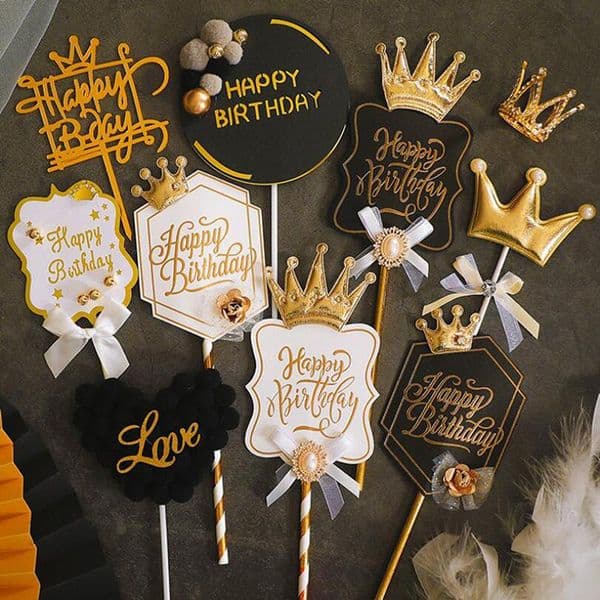 Festive Supplies Other & Party Princess Heart Crown Happy Birthday Cake Decor Wholesale 10Pieces Baking Cake Insertion Card Dessert Table Decoration
