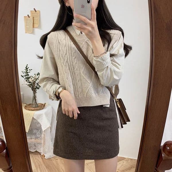 side cut loose sleeveless sweater spring autumn Womens v neck joker Vintage knitted wool vest 201031