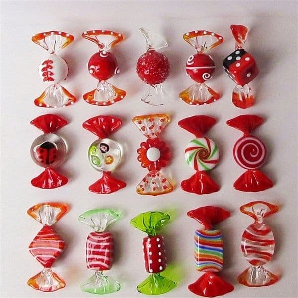 15 Pcs MURANO handmade red Glass Candy Pop Art, Christmas Ornament Pendant Table Decor, Home Favors, Party Favors 220329