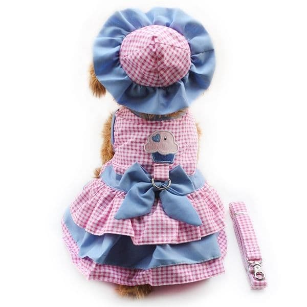 Armi store Lattice Dog Dresses Fashion Princess Dress For Dogs 6071079 Pet Clothing Supplies DressHatPantiesLeash 1 set 210401