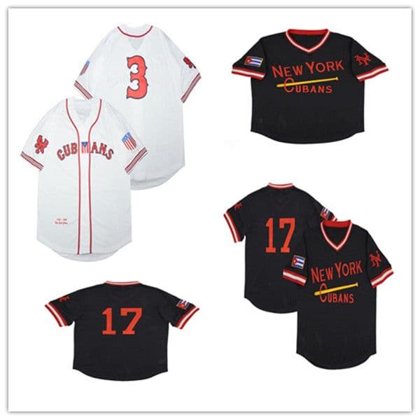 Men's NewYork NY Cubans #17 #3 BUTTON-DOWN Black White Mesh Retro Baseball Jersey Stitched